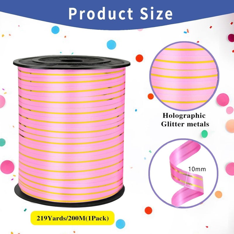 WFAUIBR Pink and Gold Curling Ribbon, 219 Yard Balloon Ribbon for Craft, Wedding, Florist Flower (1 Roll) - Image 2